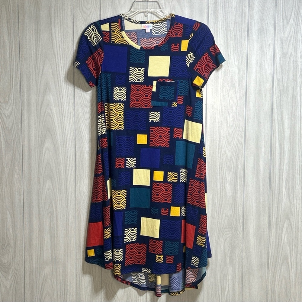 LuLaRoe Carly Swing Dress Multicolored Geometric Pattern Size Small